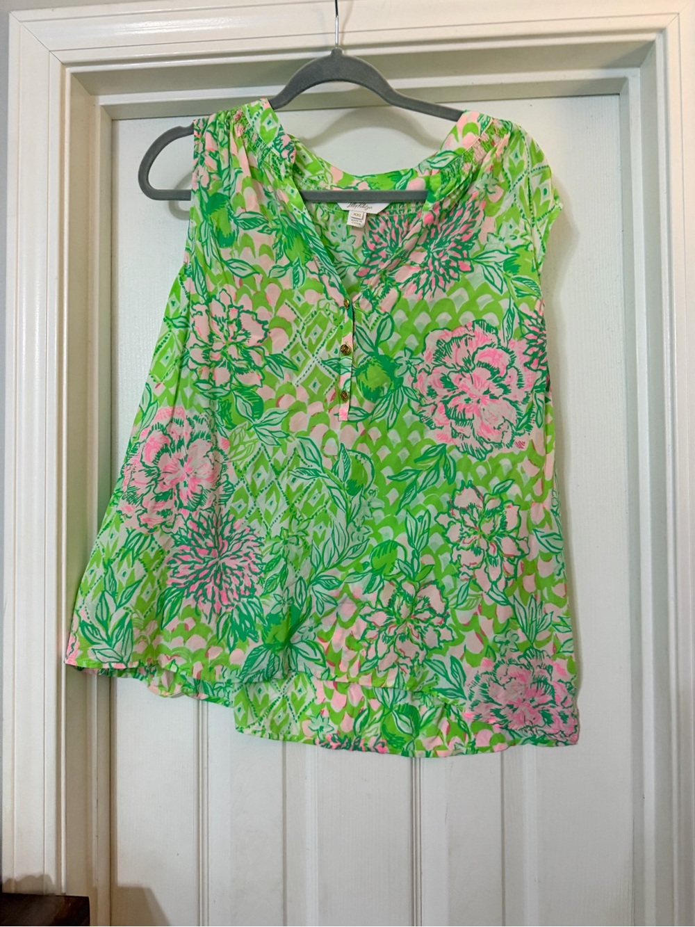 Lilly Pulitzer Neon Green and Pink Floral Sleeveless Camisole